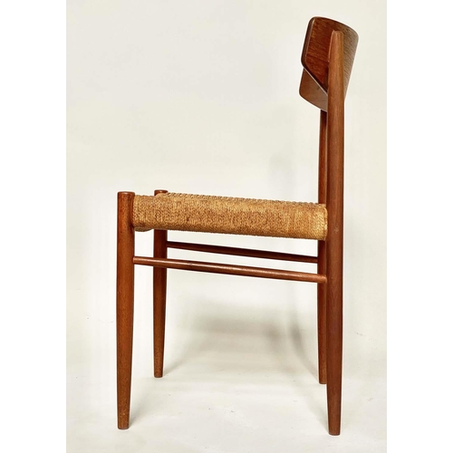 288 - DANISH CHAIRS, a set of five, 1970's teak with slightly bowed back and woven papercord seats. (5)