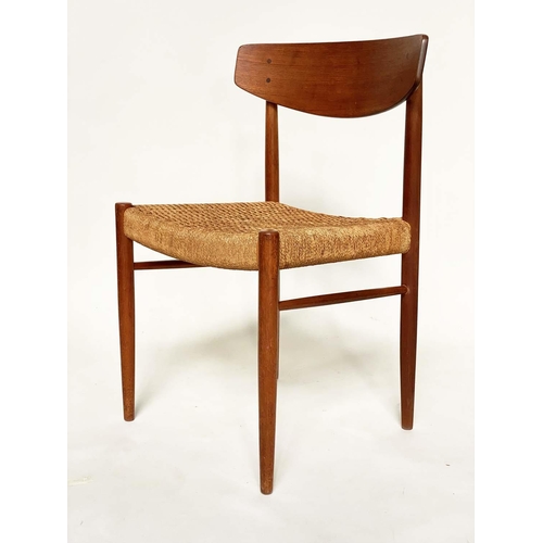 288 - DANISH CHAIRS, a set of five, 1970's teak with slightly bowed back and woven papercord seats. (5)