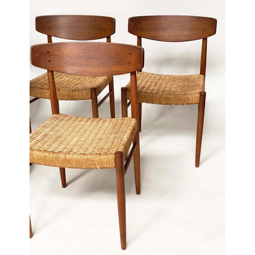 288 - DANISH CHAIRS, a set of five, 1970's teak with slightly bowed back and woven papercord seats. (5)