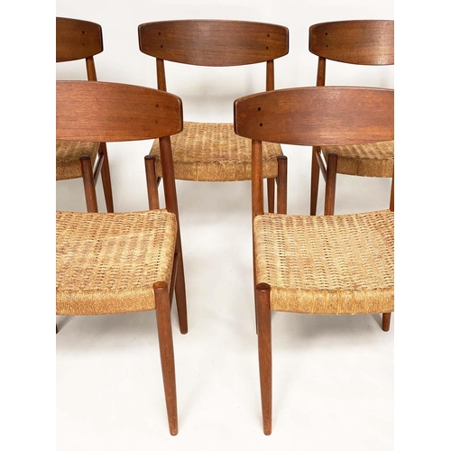 288 - DANISH CHAIRS, a set of five, 1970's teak with slightly bowed back and woven papercord seats. (5)