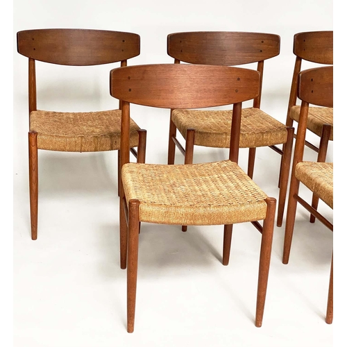 288 - DANISH CHAIRS, a set of five, 1970's teak with slightly bowed back and woven papercord seats. (5)