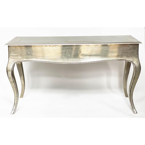 290 - EICHOLTZ CONSOLE TABLE, French style and silvered metal applied with cabriole supports, 45cm x 81cm ... 