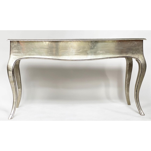 290 - EICHOLTZ CONSOLE TABLE, French style and silvered metal applied with cabriole supports, 45cm x 81cm ... 