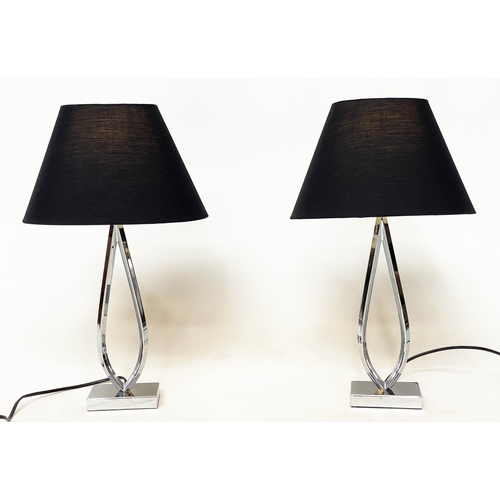 291 - ENDON TABLE LAMPS, a pair, loop chrome and plinth bases with shades, 51cm H. (2)