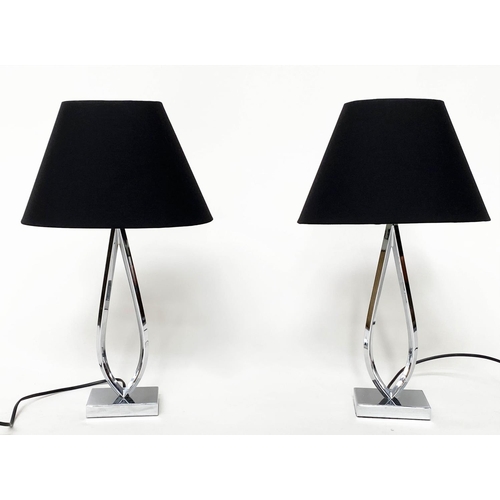 291 - ENDON TABLE LAMPS, a pair, loop chrome and plinth bases with shades, 51cm H. (2)