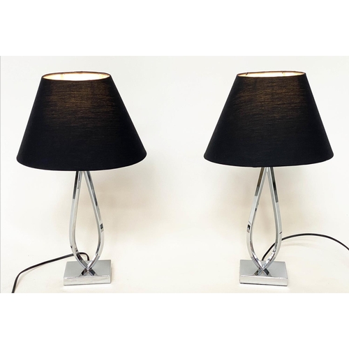 291 - ENDON TABLE LAMPS, a pair, loop chrome and plinth bases with shades, 51cm H. (2)