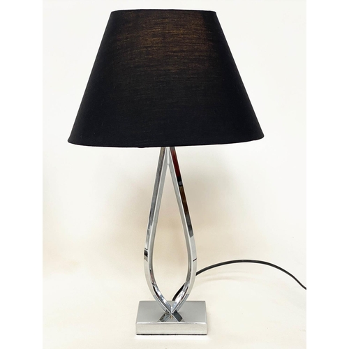 291 - ENDON TABLE LAMPS, a pair, loop chrome and plinth bases with shades, 51cm H. (2)