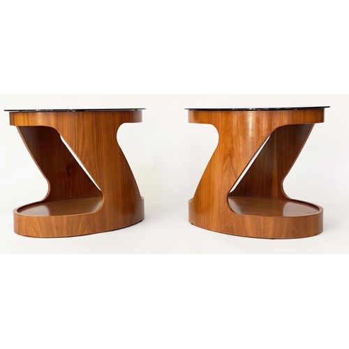 292 - LAMP TABLES, a pair, 1960's style oval glazed teak with undertier, 66cm x 48cm x 43cm H. (2)