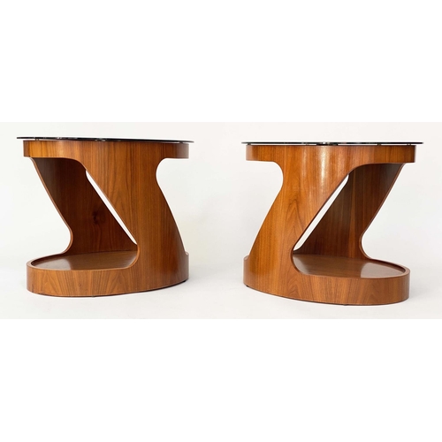 292 - LAMP TABLES, a pair, 1960's style oval glazed teak with undertier, 66cm x 48cm x 43cm H. (2)