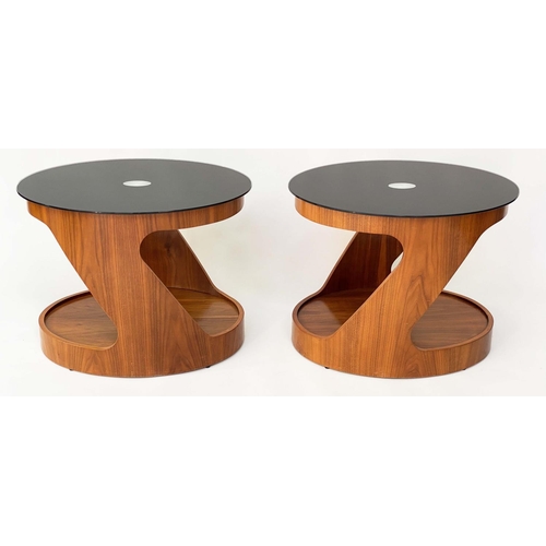 292 - LAMP TABLES, a pair, 1960's style oval glazed teak with undertier, 66cm x 48cm x 43cm H. (2)