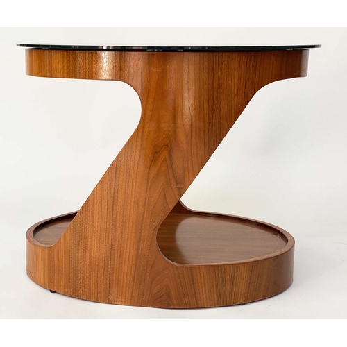 292 - LAMP TABLES, a pair, 1960's style oval glazed teak with undertier, 66cm x 48cm x 43cm H. (2)