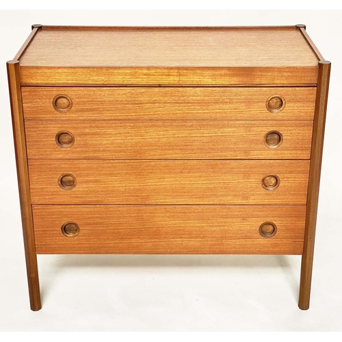 293 - CHEST, 1970's Danish teak, with four long drawers octagonal stiles and recessed handles, 92cm x 46cm... 