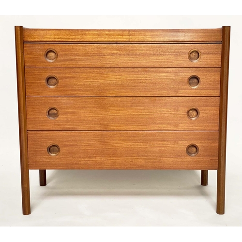 293 - CHEST, 1970's Danish teak, with four long drawers octagonal stiles and recessed handles, 92cm x 46cm... 