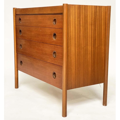 293 - CHEST, 1970's Danish teak, with four long drawers octagonal stiles and recessed handles, 92cm x 46cm... 