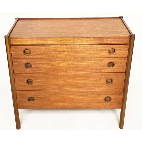 293 - CHEST, 1970's Danish teak, with four long drawers octagonal stiles and recessed handles, 92cm x 46cm... 