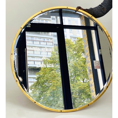 294 - CIRCULAR WALL MIRROR, gilt metal with bevelled mirror, 100cm W.