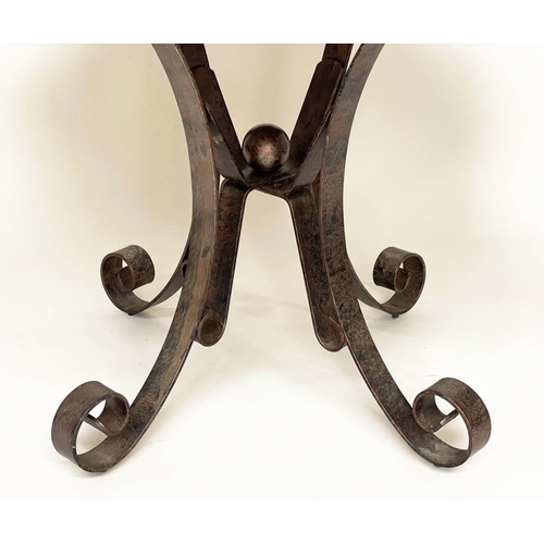 296 - MARBLE CENTRE TABLE, octagonal Italian Arabescato marble top, raised upon wrought iron scrollwork su... 