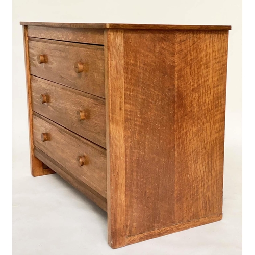 297 - GORDON RUSSELL CHEST, oak with three long drawers and signature label 'Gordon Russell Broadway Worcs... 