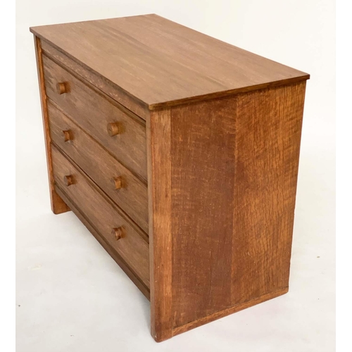 297 - GORDON RUSSELL CHEST, oak with three long drawers and signature label 'Gordon Russell Broadway Worcs... 