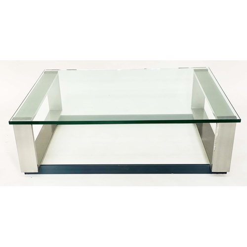 298 - LOW TABLE, 1970's rectangular plate glass on lacquered stainless steel support, 91cm x 122cm x 32cm ... 