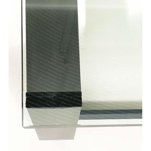 298 - LOW TABLE, 1970's rectangular plate glass on lacquered stainless steel support, 91cm x 122cm x 32cm ... 