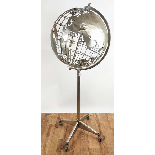 301 - GLOBE, silvered metal, on stand, 154cm H.