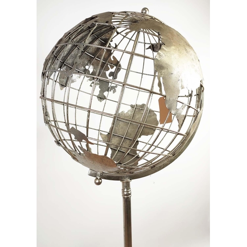 301 - GLOBE, silvered metal, on stand, 154cm H.