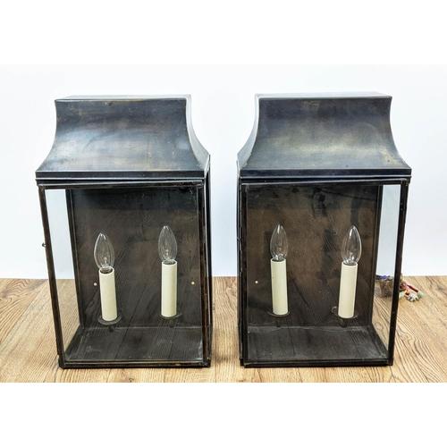 305 - WALL LANTERNS, 46cm high, 27cm wide, 17cm deep, a pair, gilt metal and glazed, each with two branch ... 