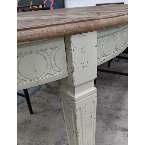 306 - DINING TABLE, French Provincial style, extendable with two leaves, white painted detail, 258cm x 120... 