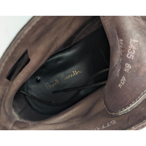 32 - PAUL SMITH MEN'S BOOTS, brown leather, made in Italy, stitched toe caps, grosgrain heel pulls, EU si... 