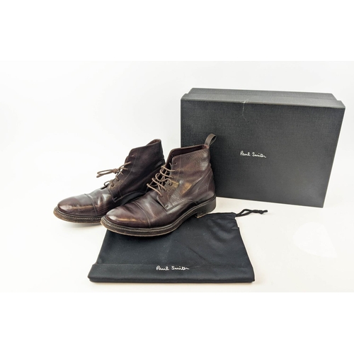 32 - PAUL SMITH MEN'S BOOTS, brown leather, made in Italy, stitched toe caps, grosgrain heel pulls, EU si... 