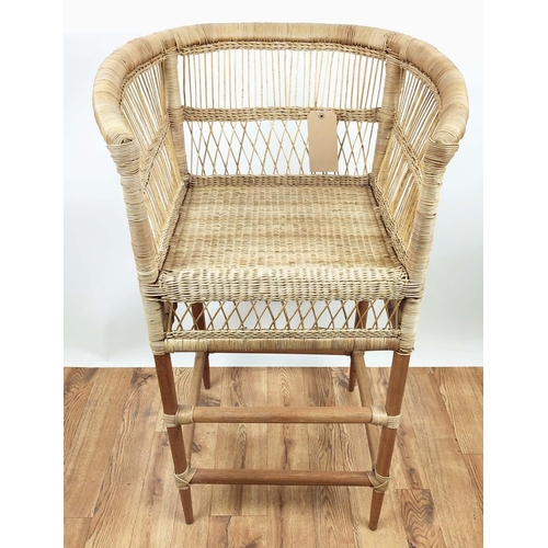 328 - BAR STOOL, 65cm 50cm x 109cm, 1970s Italian style, wicker seat.