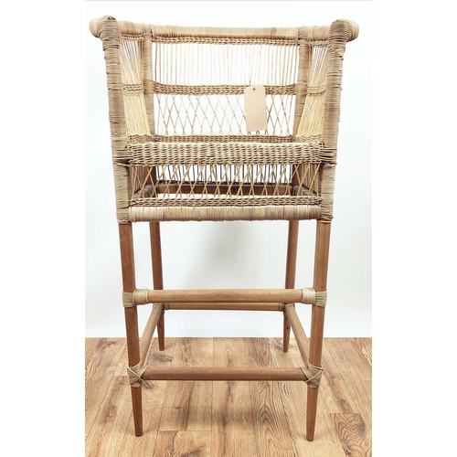 328 - BAR STOOL, 65cm 50cm x 109cm, 1970s Italian style, wicker seat.