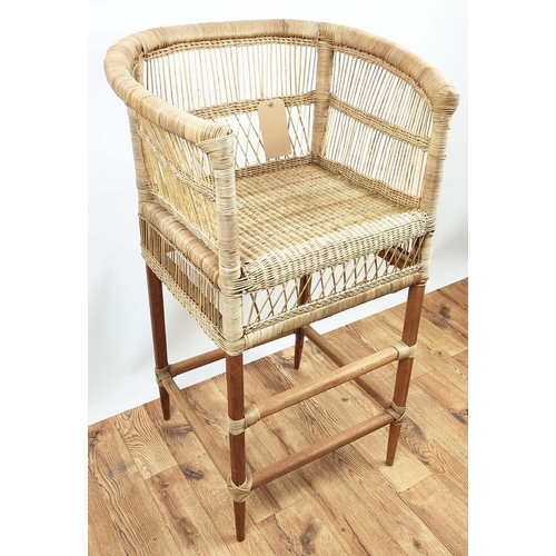 328 - BAR STOOL, 65cm 50cm x 109cm, 1970s Italian style, wicker seat.