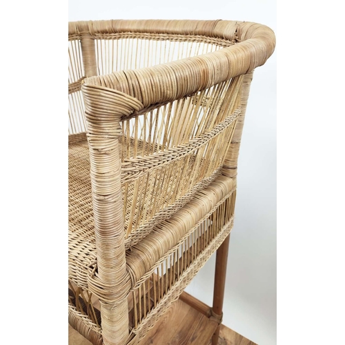 328 - BAR STOOL, 65cm 50cm x 109cm, 1970s Italian style, wicker seat.