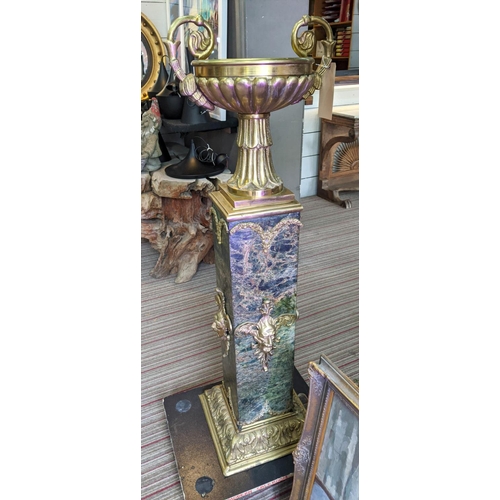 343 - URN ON STAND, marble and gilt metal, 133cm H.