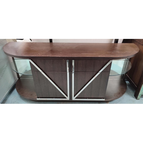 344 - SIDEBOARD, 180cm x 51.5cm x 76cm, two drawers above two cupboard sections, flanked by two open shelv... 