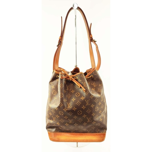 35 - LOUIS VUITTON VINTAGE NOÉ DRAWSTRING BUCKET BAG, leather trims and adjustable shoulder strap, cord c... 