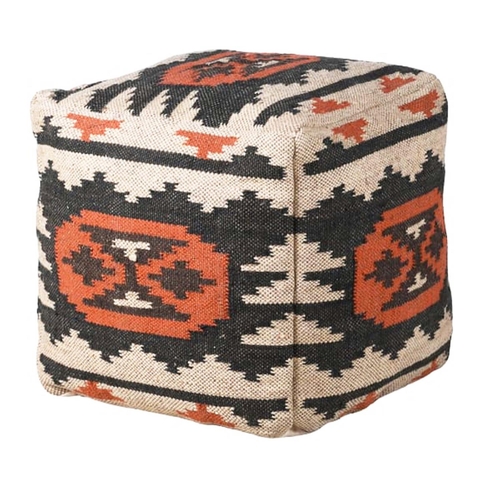 351 - POUFFE, kilim uphostered, of cubic form, 54cm high, 54cm wide.