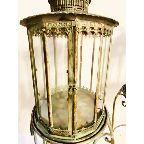 353 - FLOOR STANDING LANTERNS, a pair, 120cm high, 36cm diameter, French provincial style glazed sides, gi... 