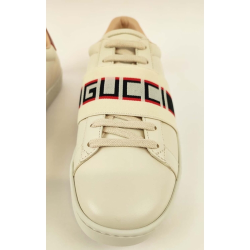 4 - GUCCI TRAINERS, elastic band with 'Gucci' imprinted, heel tabs with logo, size 38 EU.