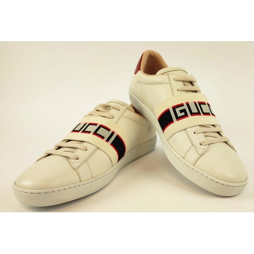 4 - GUCCI TRAINERS, elastic band with 'Gucci' imprinted, heel tabs with logo, size 38 EU.