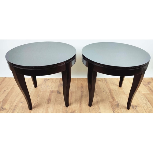 430 - SIDE TABLES, a pair, ebonised, each with a circular top, 60cm diam x 52cm H. (2)