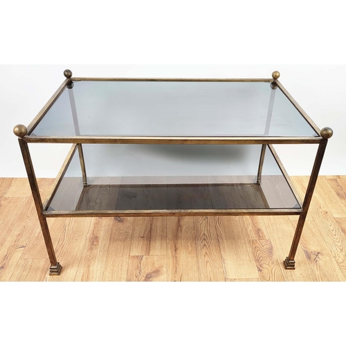 431 - TYSON LONDON LOW TABLE, 91cm W x 58cm H x 57cm D, two smoked glass tiers.