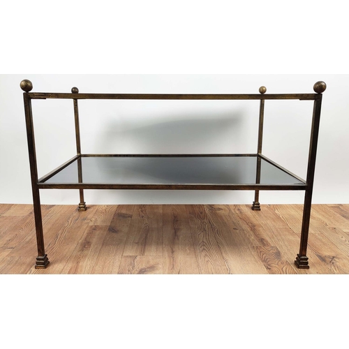 431 - TYSON LONDON LOW TABLE, 91cm W x 58cm H x 57cm D, two smoked glass tiers.