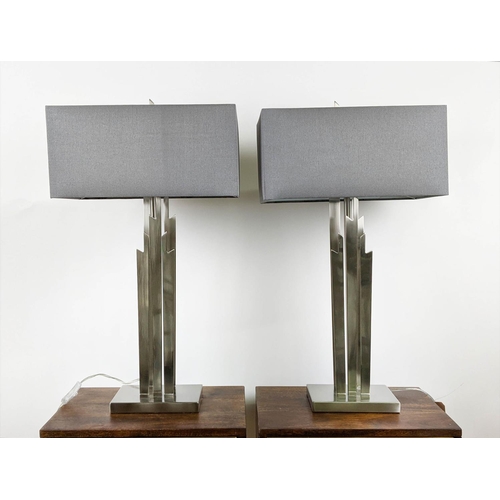 434 - TABLE LAMPS, a pair, contemporary, polished metal with shades, 74cm H. (2)