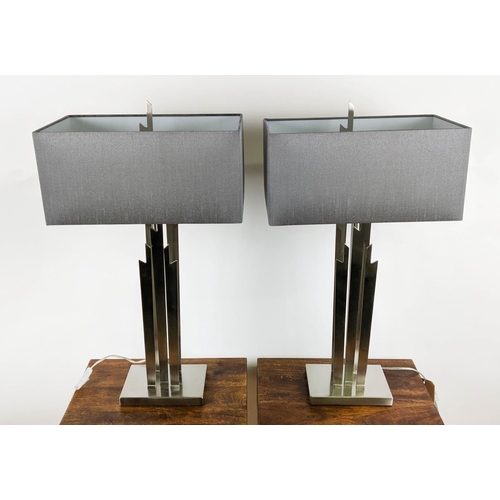 434 - TABLE LAMPS, a pair, contemporary, polished metal with shades, 74cm H. (2)