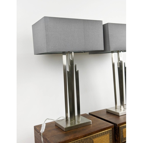 434 - TABLE LAMPS, a pair, contemporary, polished metal with shades, 74cm H. (2)