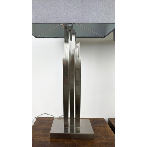 434 - TABLE LAMPS, a pair, contemporary, polished metal with shades, 74cm H. (2)