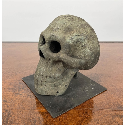 44 - BENIN BRONZE SKULL, Nigerian. 23cm H